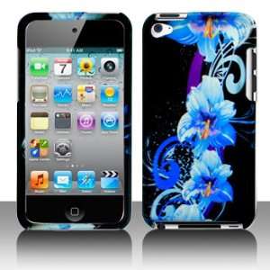 Ipod Touch 4 4G Blue Flower Case Cover Protector with Pry Opening Tool 