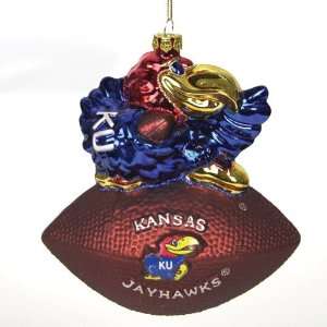  BSS   Kansas Jayhawks NCAA Glass Mascot Football Ornament 