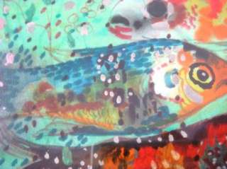 Carpenter Signed Abstract Fish Painting Mixed Media Art  