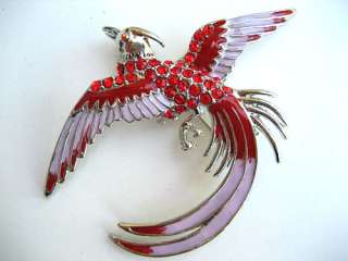 Fuchsia Crystal Rhinestone Phoenix Rebirth Life Bird Costume Jewelry 