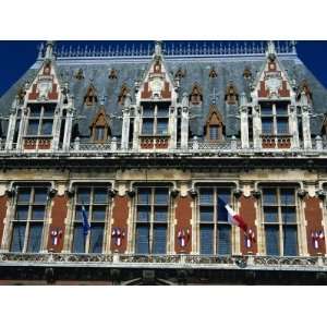 Detail of Windows, Dormers and Flags on the Town Hall in Calais, Nord 