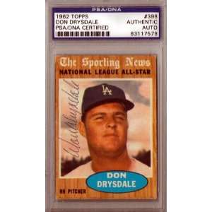  Don Drysdale Autographed 1962 Topps Card PSA/DNA Slabbed 