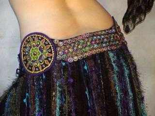 We3 Belly Dance Tribal Gypsy Peacock Cabochon Belt S 2xl BELT ONLY 