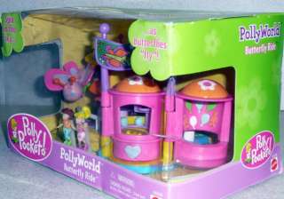   Polly Pocket Pollyworld BUTTERFLY RIDE Mint In Box With 2 Figures 2002