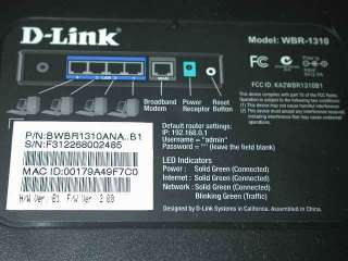Link WBR 1310 4 Port 802.11g Wireless DSL Router 790069288678  