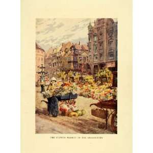  1909 Print Copenhagen Denmark Flower Market Amagertorv 