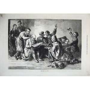   1872 Men Discussing Budget Dogs Basket Table Newspaper