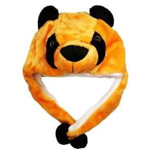  Golden Panda Hat with Long Fur Balls Plushy Animal Cap 