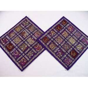 2 Purple Royal Sari Throw Toss Pillow Cushion Covers
