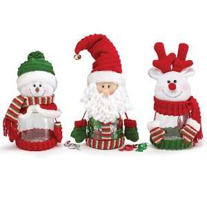   of 3 Snowman Reindeer Santa Candy Jar Snow Day Red