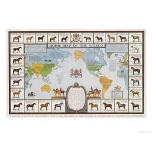  Horse Map of the World Showing Different Breeds Art Giclee 