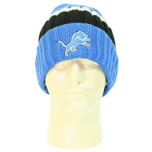 Detroit Lions Cuffed Mega Rib Winter Knit Hat   Blue / Black / White