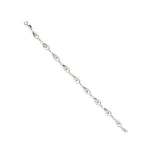   White Gold Plated Sterling Silver CZ Leaf Design 7.5 Inches Bracelet