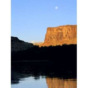  Moon & Cliffs at Sunrise Above Green River, Mineral Bottom 