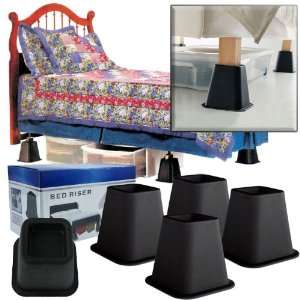  NEW 4 Pack of Black Bed Risers   6 Inches   As Seen on TV 
