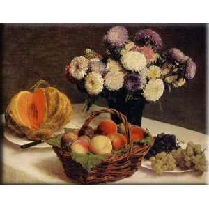 Flowers and Fruit, a Melon 16x12 Streched Canvas Art by Fantin Latour 