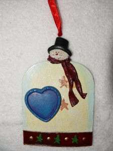 Tin Ornament Christmas SNOWMAN w/ Engravable Heart  