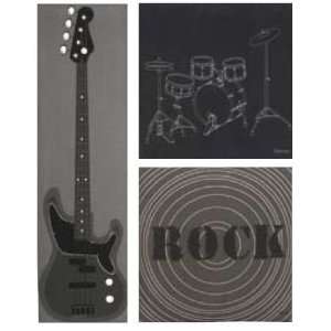 Black Rock Guitar Music Decorative Frames Wall Decor 3 Pcs 