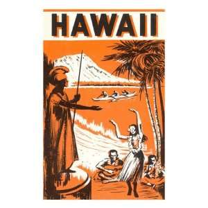  Hawaii, King Kamehameha and Outriggers Giclee Poster Print 