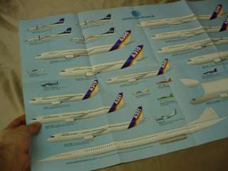 Unused AEROSPATIALE AIRLINER POSTER Airplanes PLANE CHART 20 x 29 