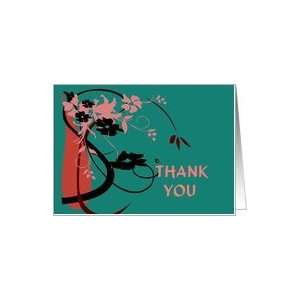  Thank You, Vase of flowers, Aqua background, Card Health 