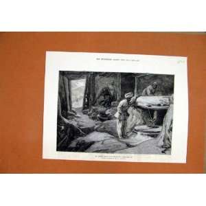  1879 Afghan Mill Gundamuck Men Working Antique Sketch 