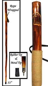 These walking sticks feature a leather wrist strap. The metal and 