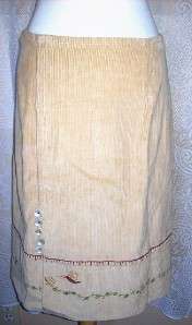 SNAK ANTHROPOLOGIE~TAN WIDE WALE CORD EMBROID SKIRT~4  