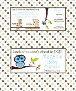 50 Personalized Baby Shower Boy Owl Popcorn Wrappers  