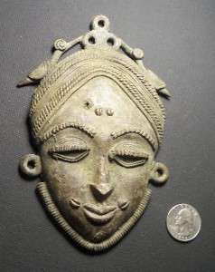   Baule Bronze Mask pendant with avian finial, African Tribal Art  
