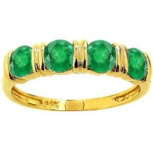  14K Yellow Gold Four Stone Band Ring Emerald, size6.5 