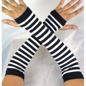   Black Stripe Gothic Arm Warmers Gloves Anime Cosplay Punk Pinup Dance