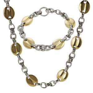   Steel Hypoallergenic Two tone Link Necklace and Bracelet Set Jewelry