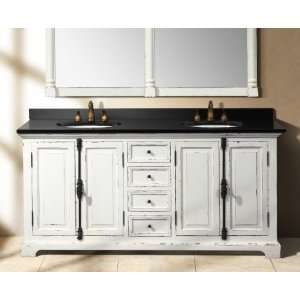 71 Antique White Double Bathroom Vanity w/Black Slate Stone Top 