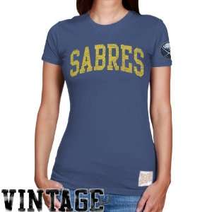 Retro Brand Buffalo Sabres Ladies Blue Distressed Crew Neck Vintage 