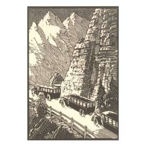  Tour Buses in the Mountains Premium Giclee Poster Print 