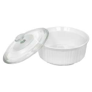 Corningware French White 2.5 Qt Round Dish with Glass Cover 6002262 