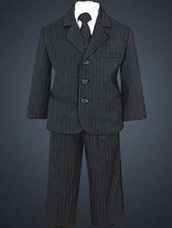  5 Piece Black Pin Striped Suit with Vest and Tie Clothing