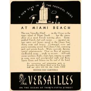  1940 Ad Versailles Hotel Cabana Club Miami Beach FL 
