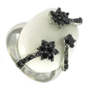  White Onyx & Black CZ Star Antique Ring Jewelry