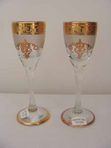 CRISTAL 3A ITALY ~ GOLD ENCRUSTED CRYSTAL CORDIAL GLASSES ~ SET OF 2 