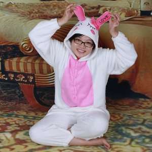  Cartoon LOVE Rabbit Cosplay Costume Kigurumi Pajamas White 