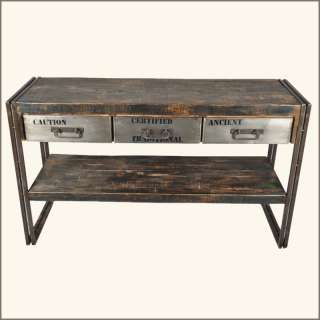   Drawer Reclaimed Wood Iron Hall Entry Way Console Table NEW  