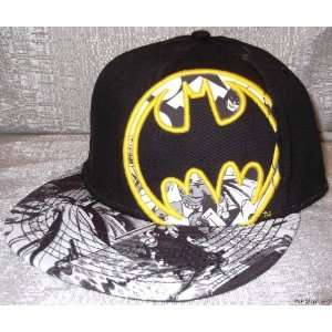 DC Comics BATMAN Logo Embroidered Black/Yellow Flexfit Baseball CAP 