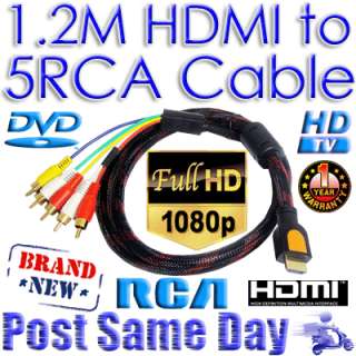 5M Meter HDMI Male to VGA M and 3RCA Audio Video AV Cable Lead For 