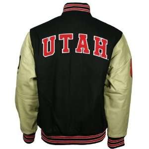  Utah Utes Varsity Letterman Jacket (Black/Tan) Sports 