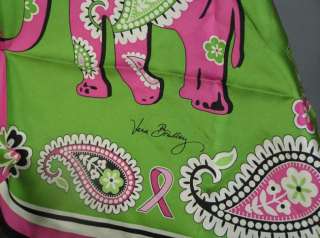 New VERA BRADLEY Pink Elephant Breast Cancer SILK SCARF SCARVES Green 