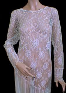 Vtg 80s White Sheer Victorian Style Wedding Dress M L  