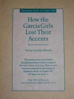 JULIA ALVAREZ ARC How the Garcia Girls Lost Their Accents 1991 