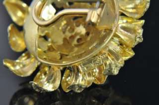   Italian Estate 18K Yellow Gold South Sea Pearl Flower Clip On Earrings